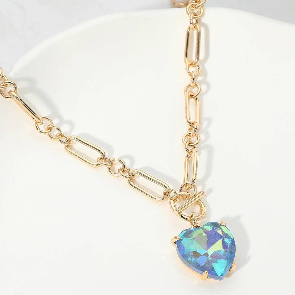 Chunky Heart Stone Cluster Toggle Pendant Necklace: Fuchsia,Neon