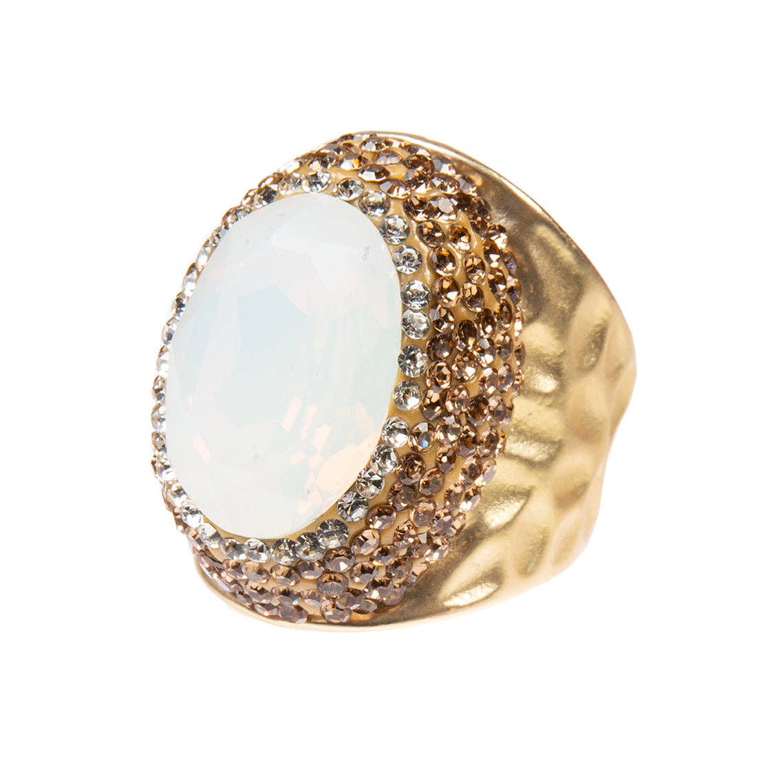 Round Crystal Pavé Cocktail Ring R2531 - White Opal: Black