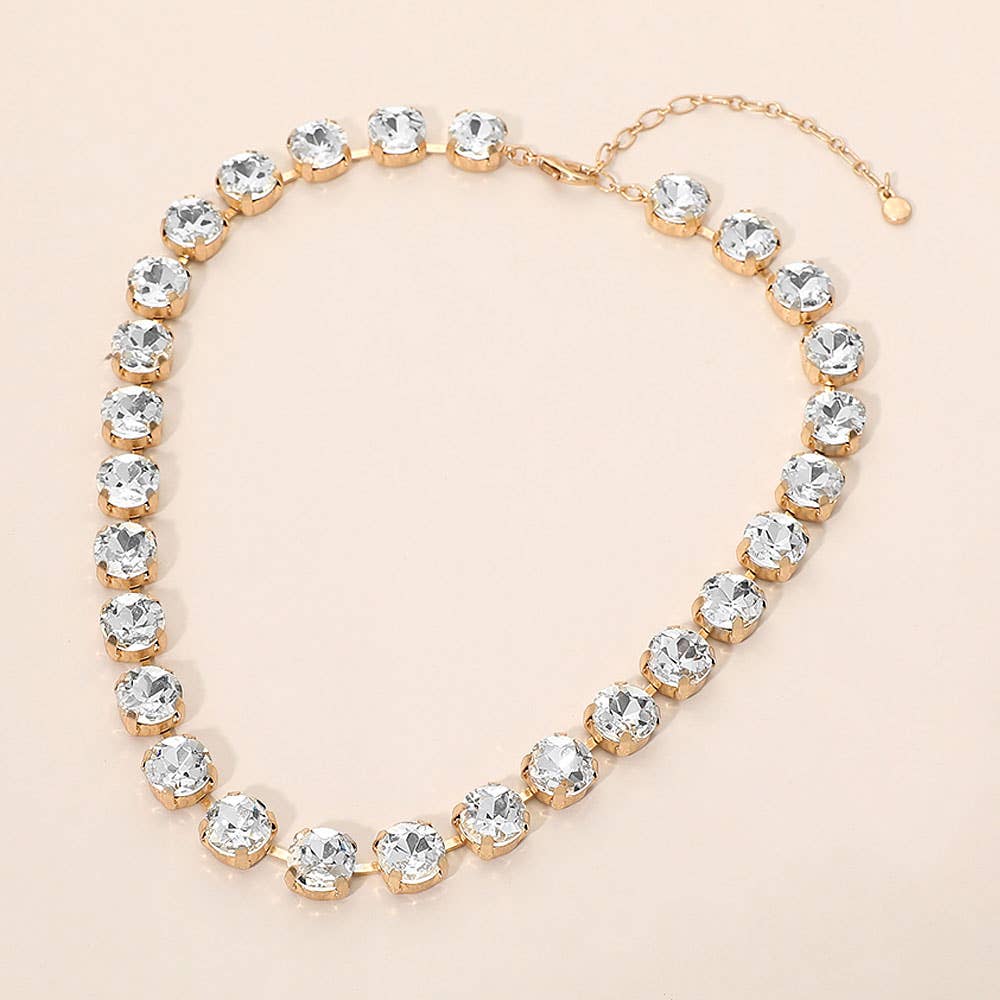 Round Stone Cluster Link Tennis Chain Necklace: Clear