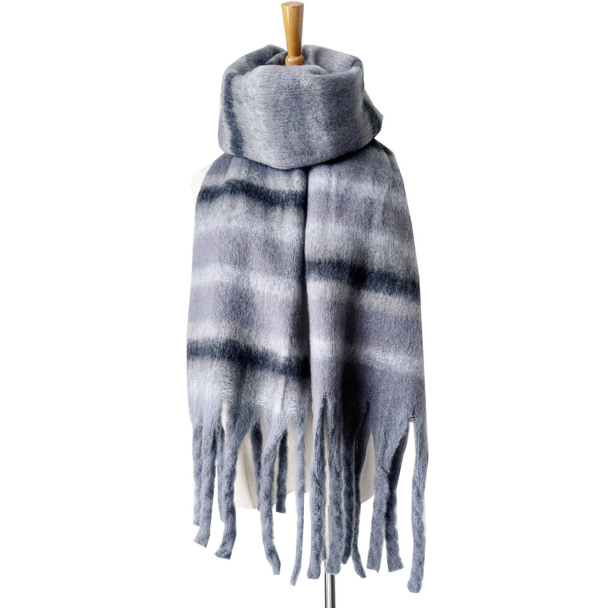 Multicolor stripe cozy soft fringe scarf wrap: Beige / M