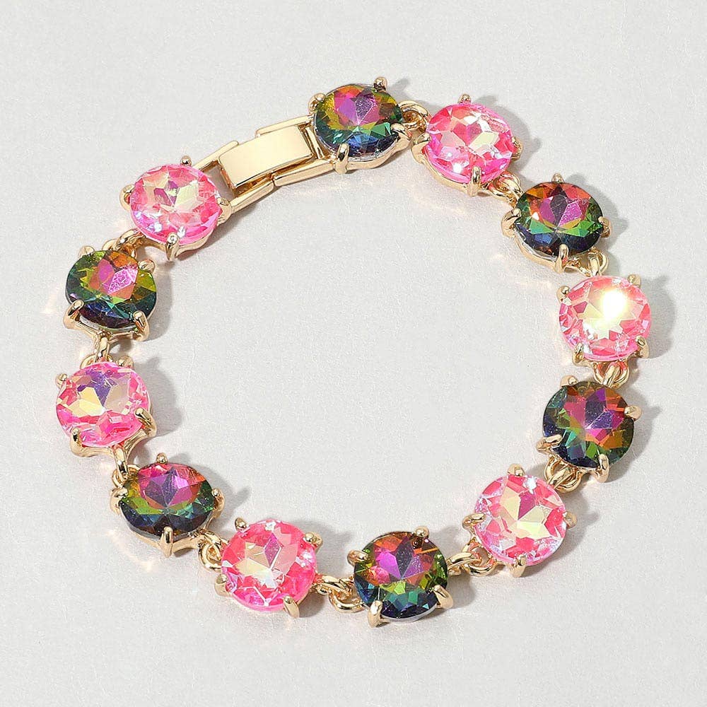 Round Stone Link Evening Bracelet: AB,Dark,Pink