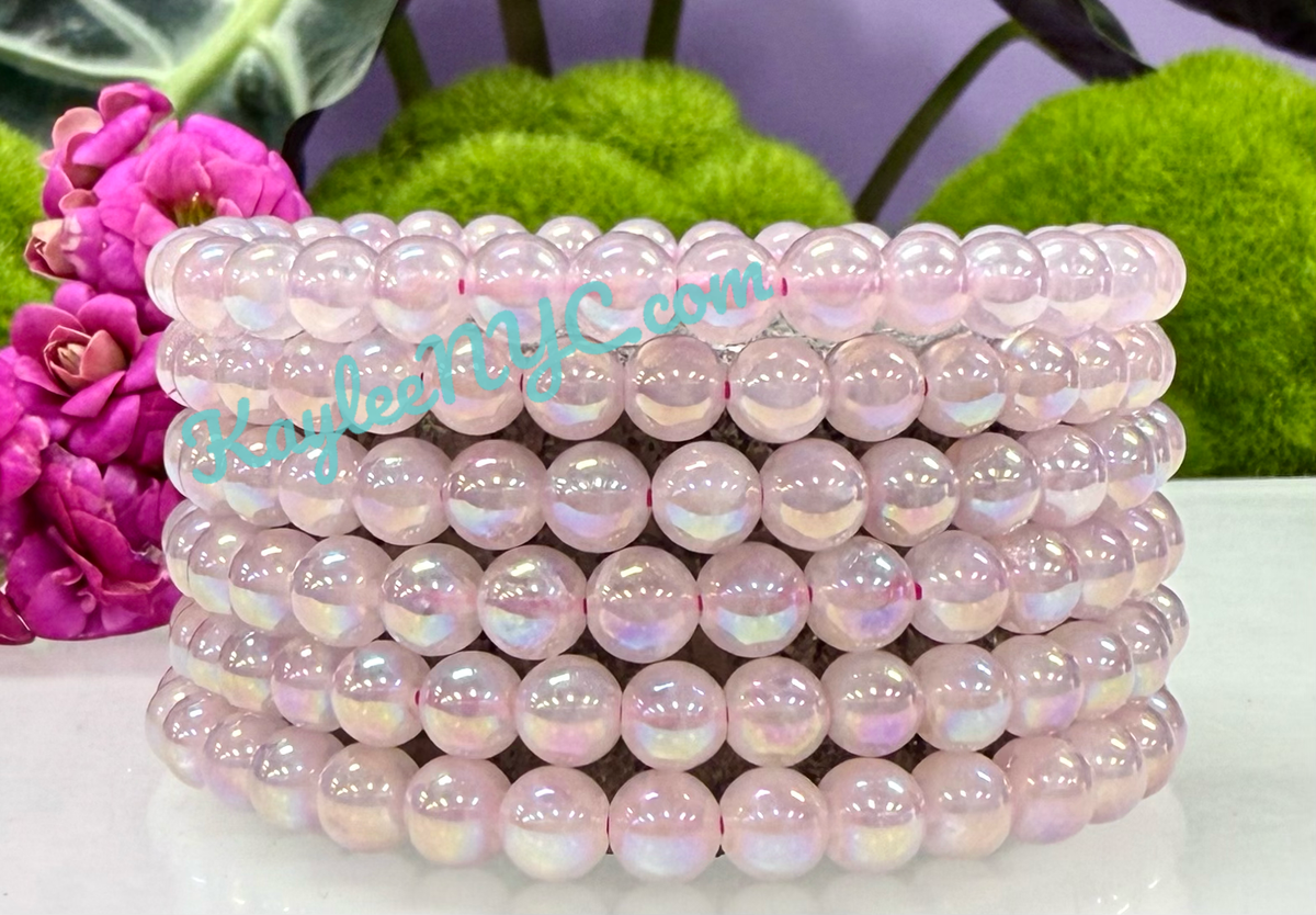 Aura Rose Quartz 6mm 7.5” Crystal Healing