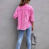 Ripped Long-Sleeved Denim Jacket - Candle Queen Candles