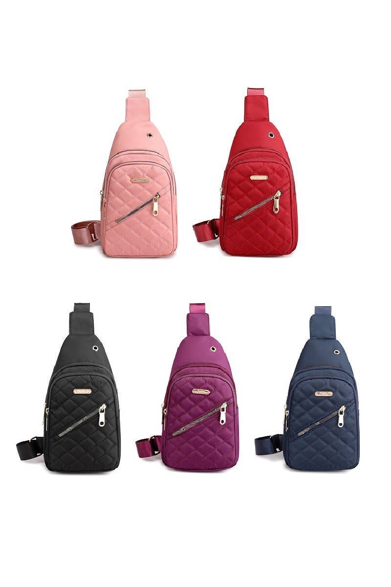 Quilted Multi-pocket Crossbody Sling Bag: PURPLE / 1 (ONE SIZE)