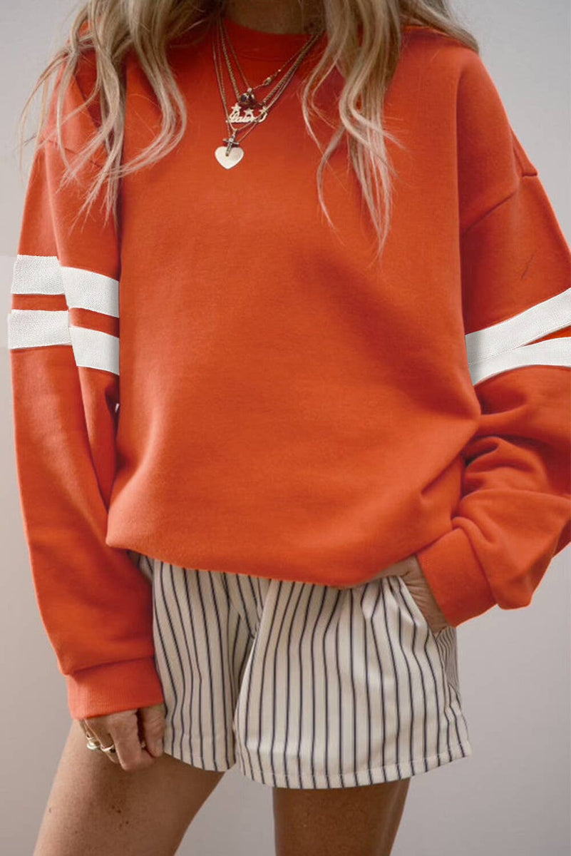 Athleisure Color Block Pullover Striped Sweatshirt: Red / L