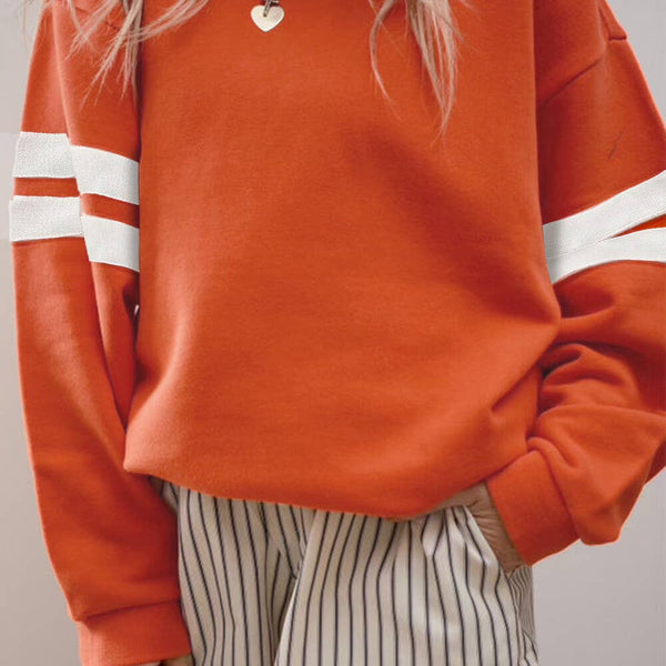 Athleisure Color Block Pullover Striped Sweatshirt: Red / L