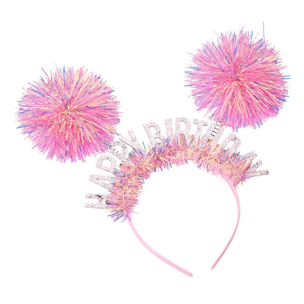 HAPPY BIRTHDAY Double Tinsel Pom Pom Headband