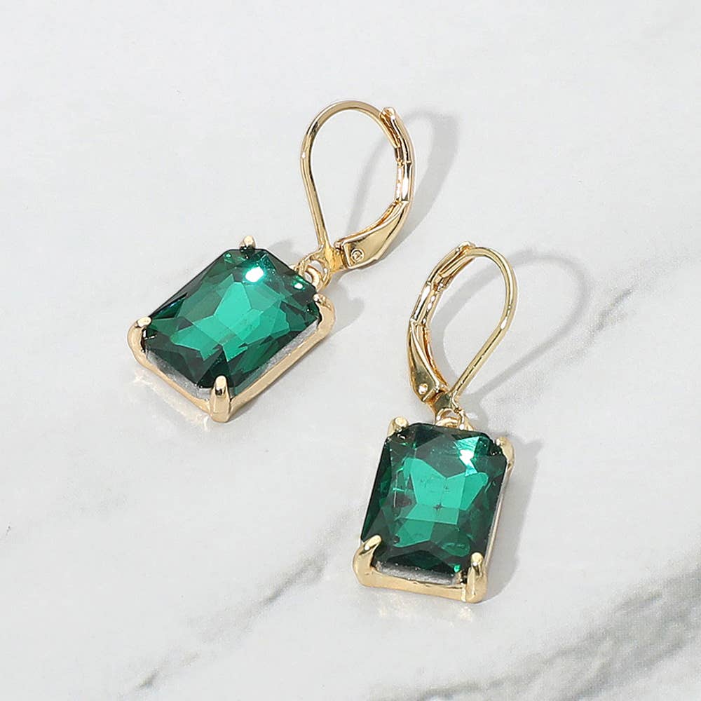 Rectangular Glass Stone Drop Dangle Earrings: Clear,Silver