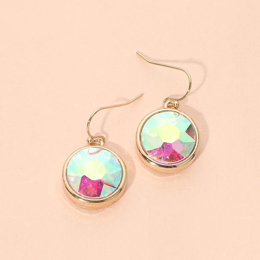 Round Faceted Stone Drop Dangle Earrings: Fuchsia,Gold,Light