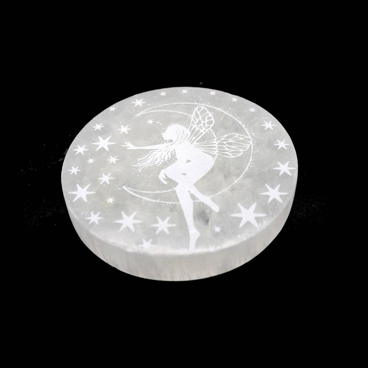 4 inch Fairy Round Selenite Charging Moroccan Plate
