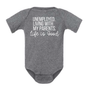 UNEMPLOYED. LIVING WITH MY PARENTS. LIFE IS GOOD BABY ONESIE: Heather Graphite