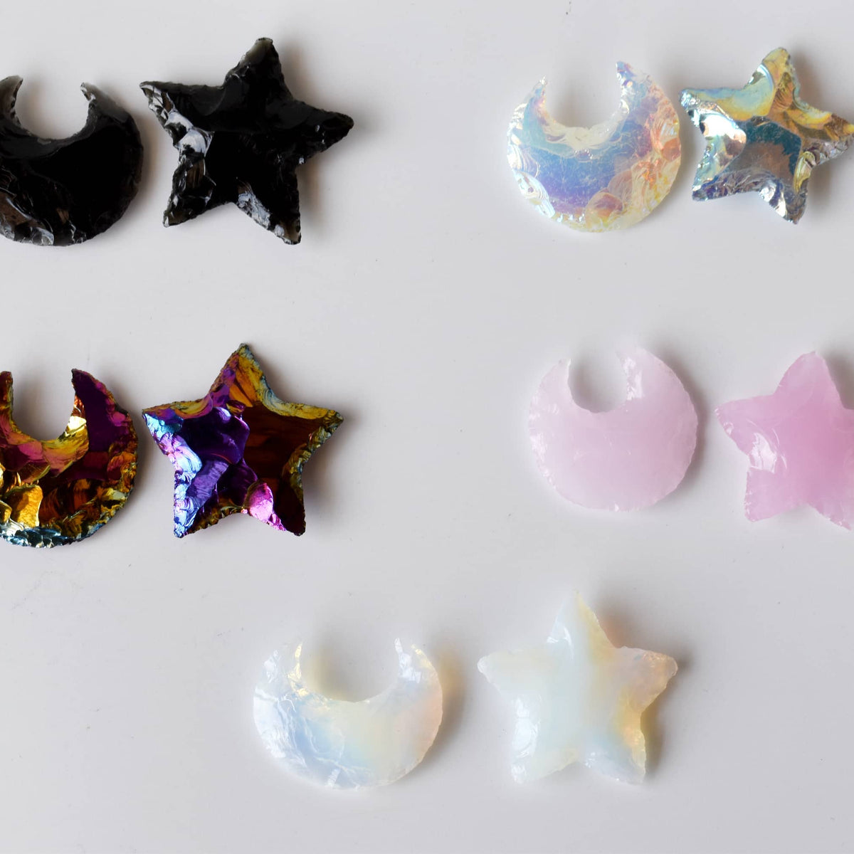 Flat Stars & Moon Shaped Gemstone Arrowhead: Aura Quartz / 1 Moon