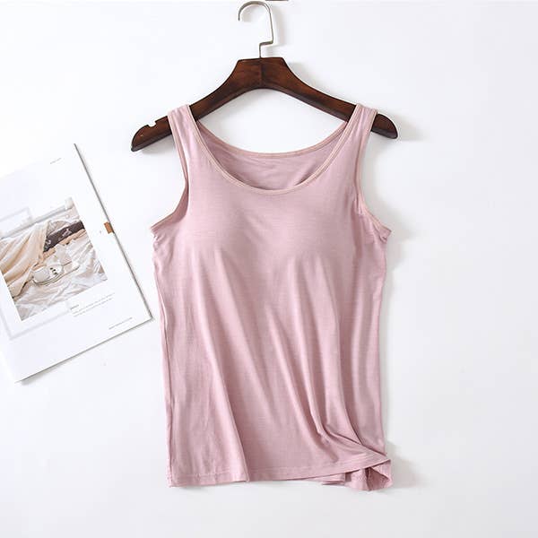 Skin-friendly soft round neck built-in bra tank top: Black / L