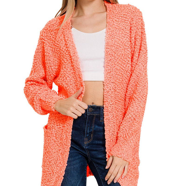Coral orange popcorn Cardigan