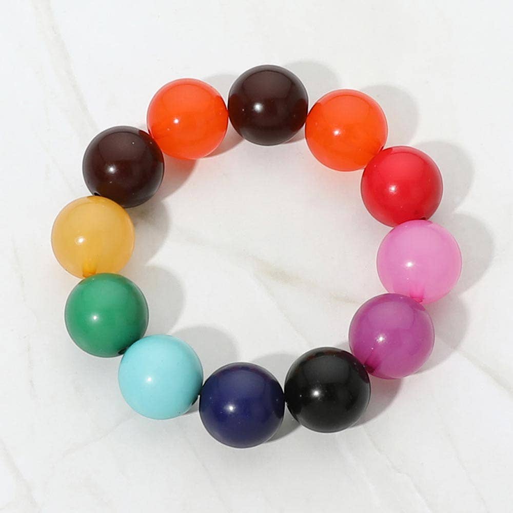 SECRET BOX_Chunky Round Beaded Stretch Bracelet: Fuchsia