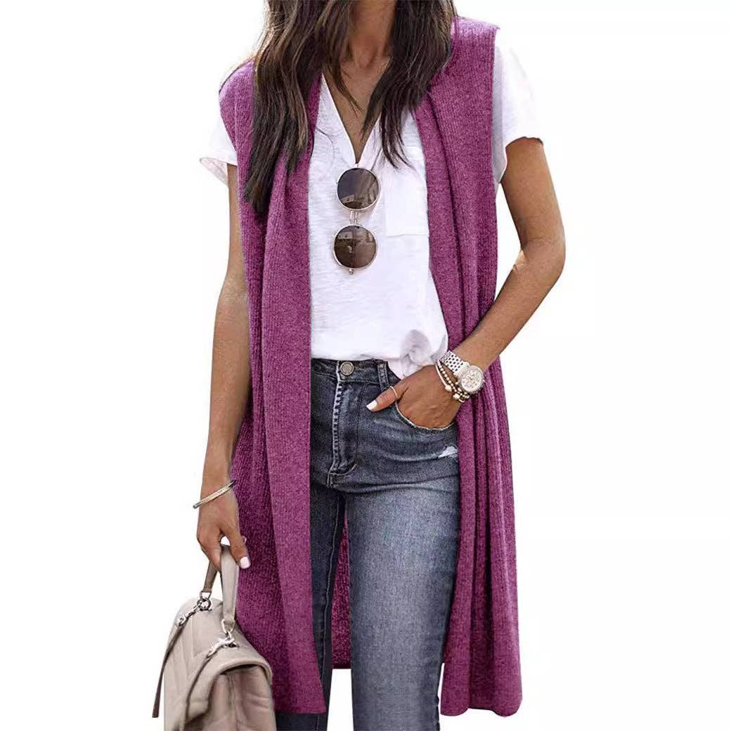 Trendy Longline Sleeveless Cardigan Vest for Women: Fuchsia / M