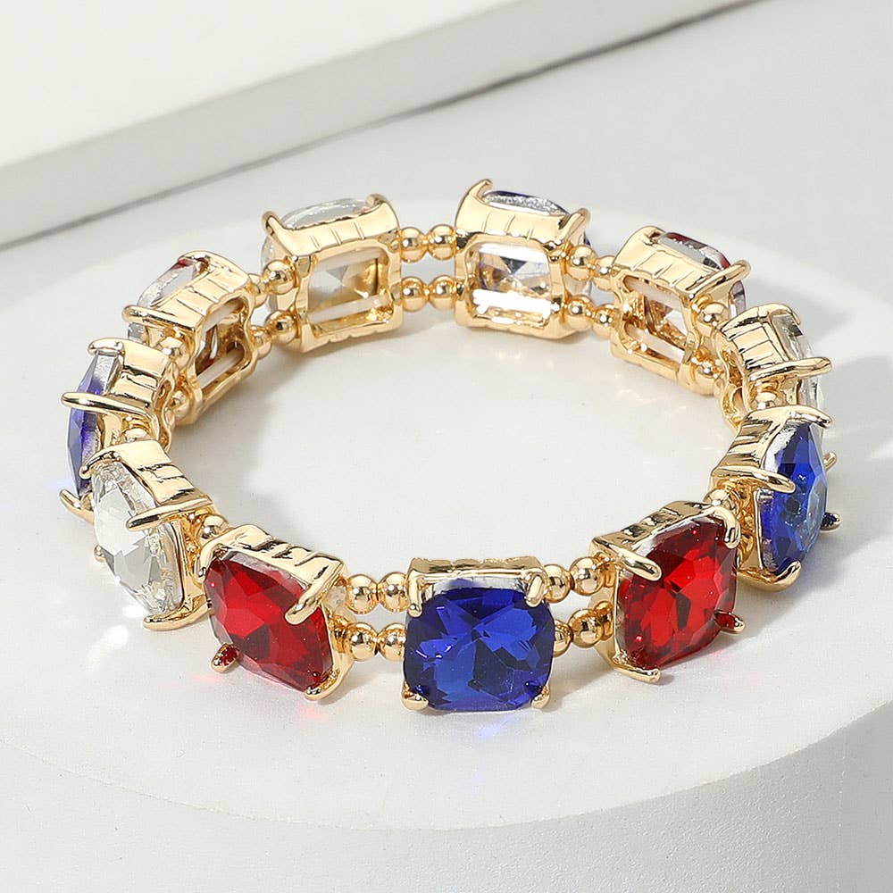Cushion Square Stone Stretch Evening Bracelet: Vitrail Medium