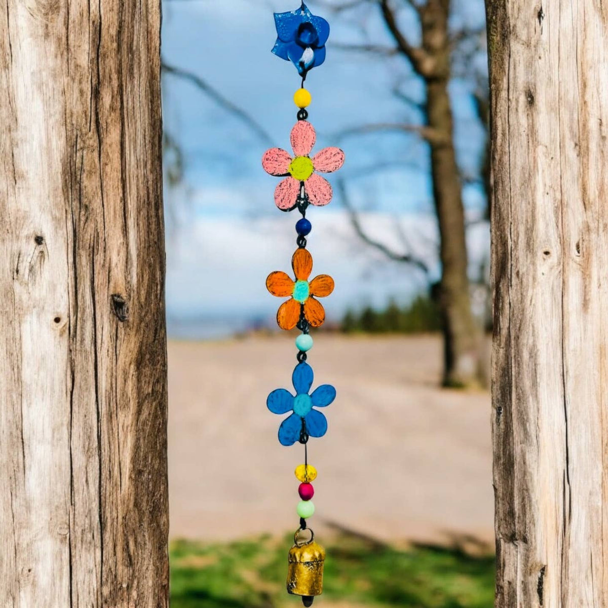 Metal Flower wind chime bell ornament gardener botanical USA