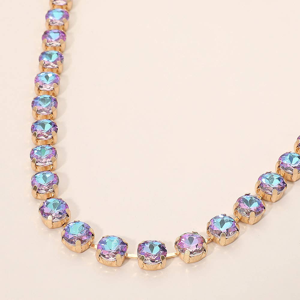 Round Stone Cluster Link Tennis Chain Necklace: Mint