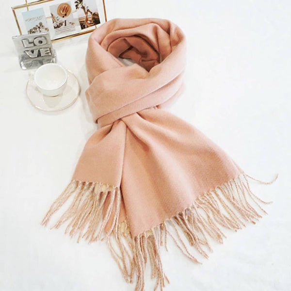 Soft Two Tone Classic Fringe Shawl Wrap Scarf: Beige,Dust Pink