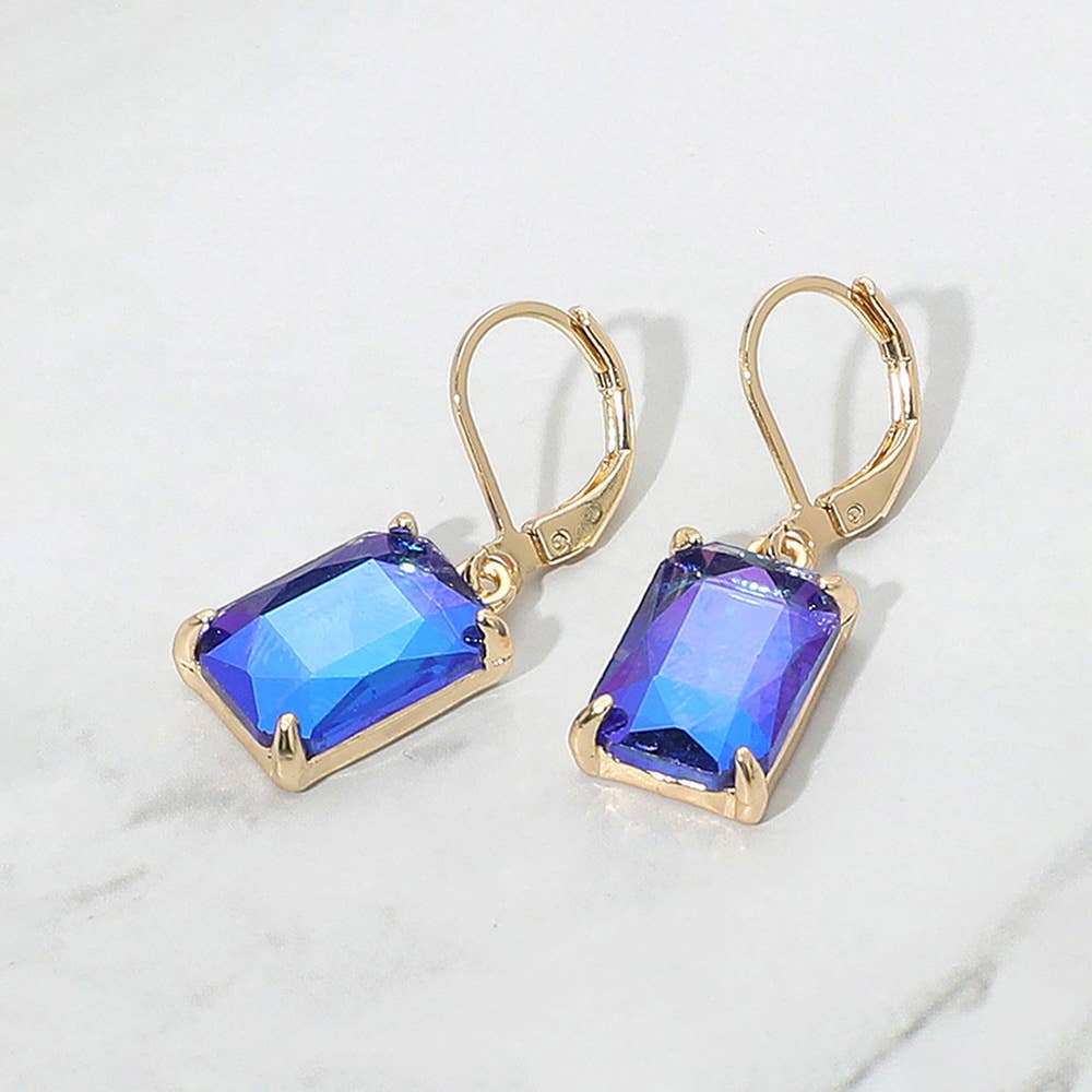 Rectangular Glass Stone Drop Dangle Earrings: Clear,Silver