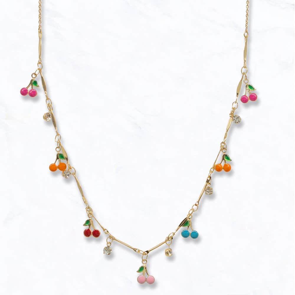Rainbow Cherry Charm Necklace