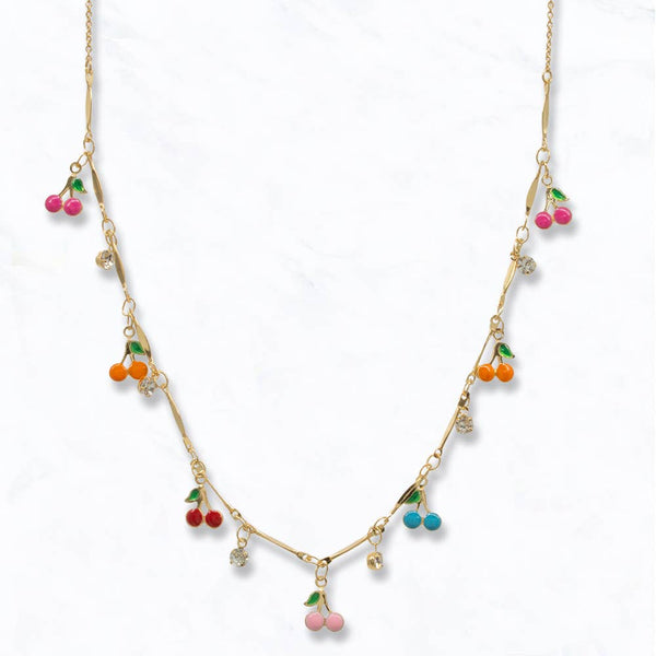 Rainbow Cherry Charm Necklace