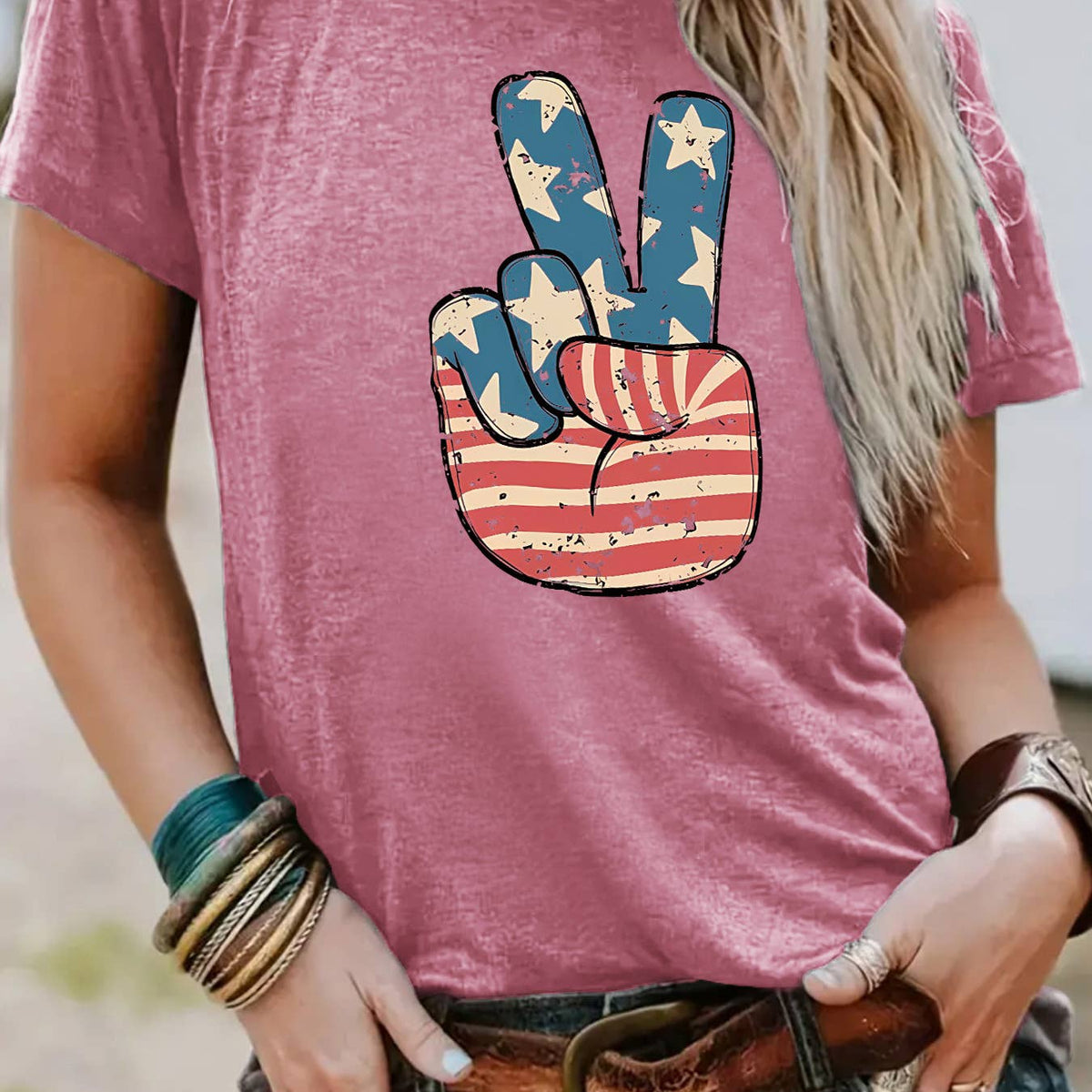 Peace Hand Sign With American Flag T-Shirt: DarkGrey / XL