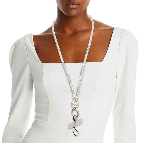 Rhinestone Long Phone Strap Clear Bling Lanyard: Color: Clear / Plating: Gold / Size: 32 inches