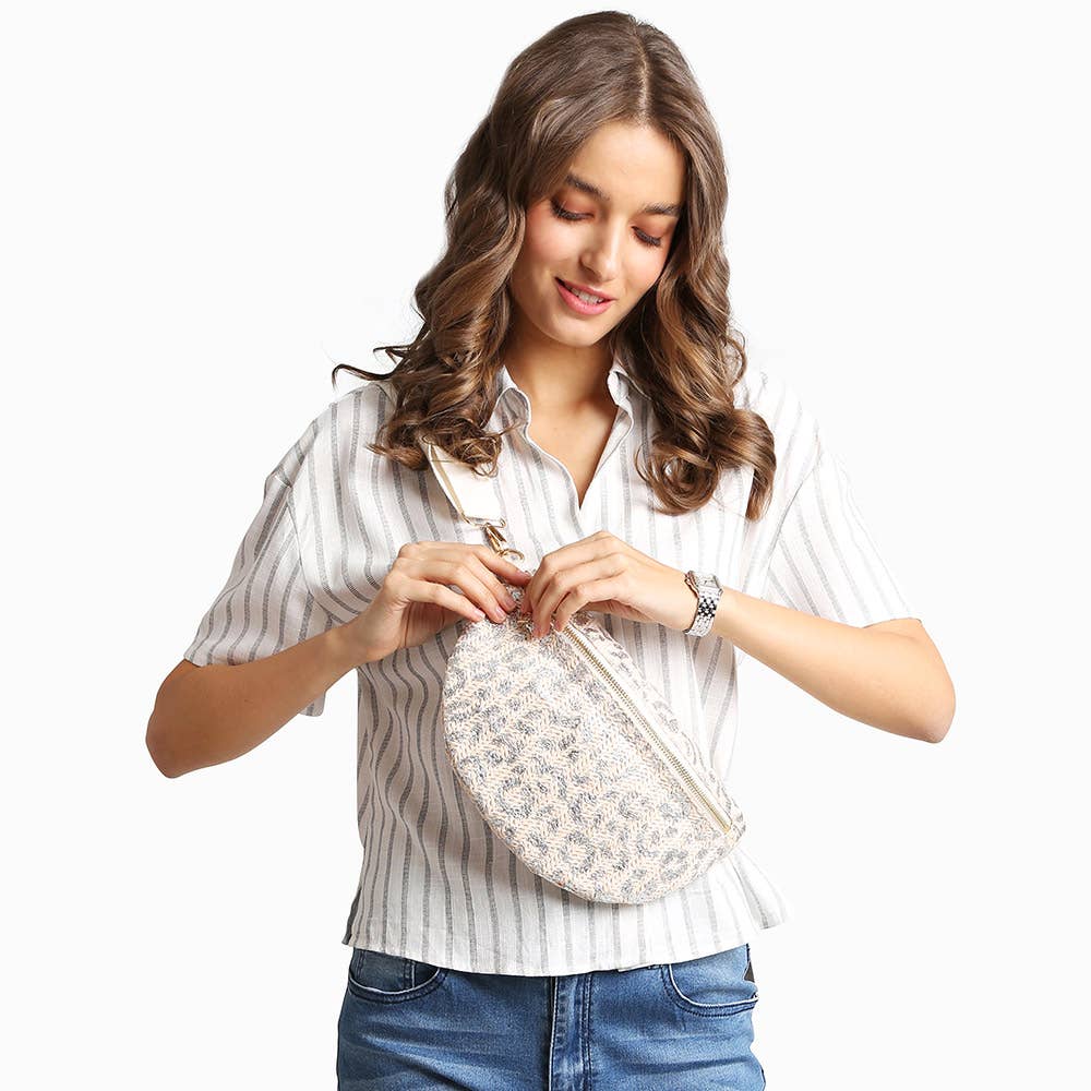 Leopard Pattern Embroidered Crossbody Belt Bag / Fanny Pack: Silver