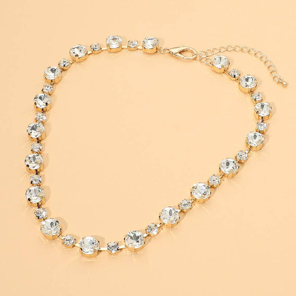 Alternating Round Stone Link Statement Necklace: Clear,Gold