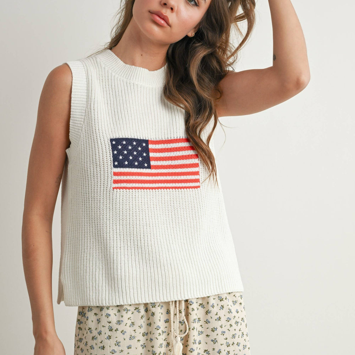 AMERICAN FLAG KNITTED SWEATER SLEEVELESS TOP