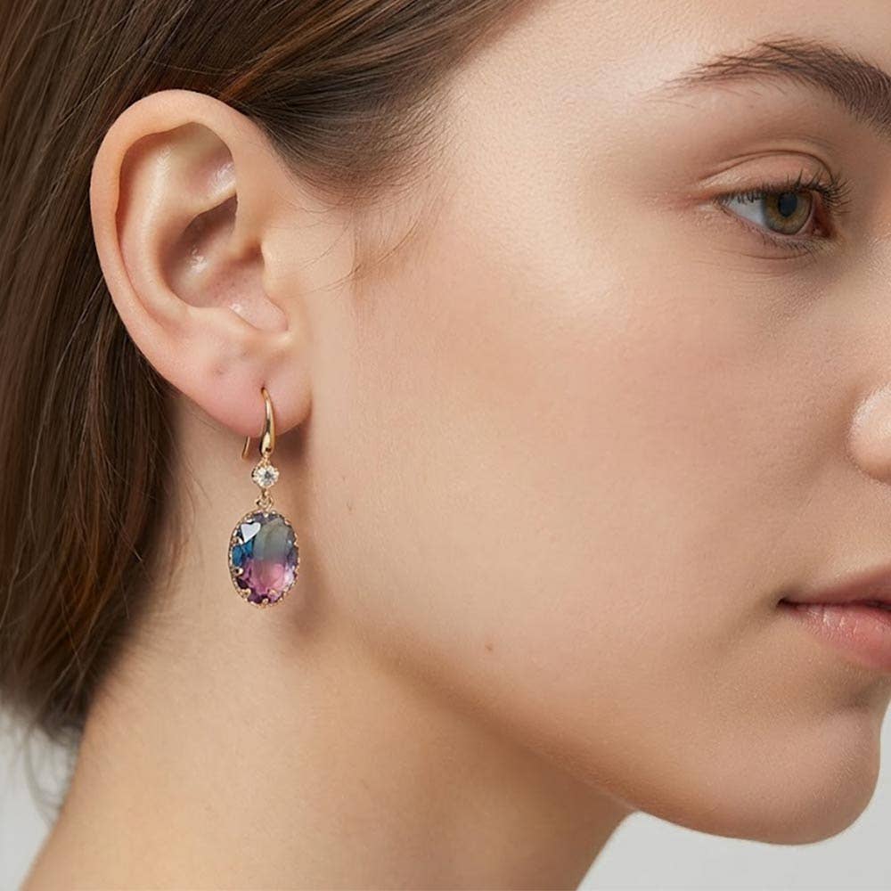 Oval Stone Drop Earrings: Light,Multi