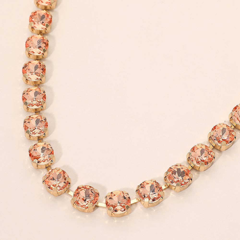 Round Stone Cluster Link Tennis Chain Necklace: Clear