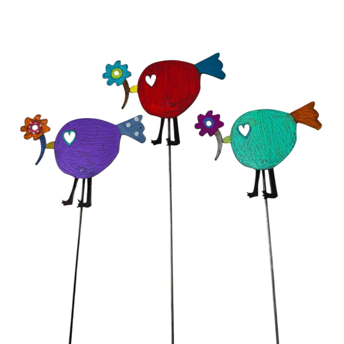 Bird flower plant stake garden lawn stake hippie rustic