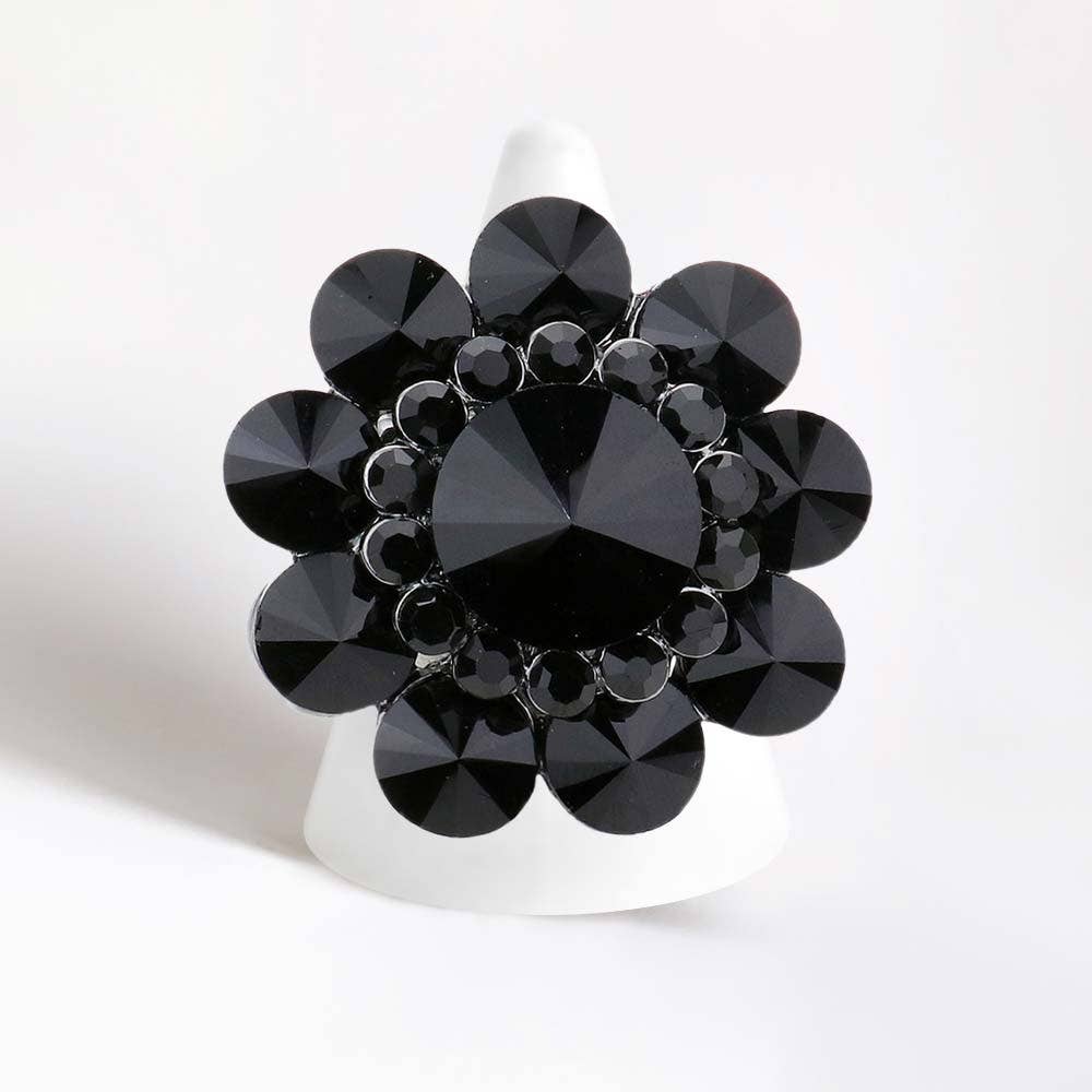 Round Crystal Flower Stretch Ring: Pink&Green