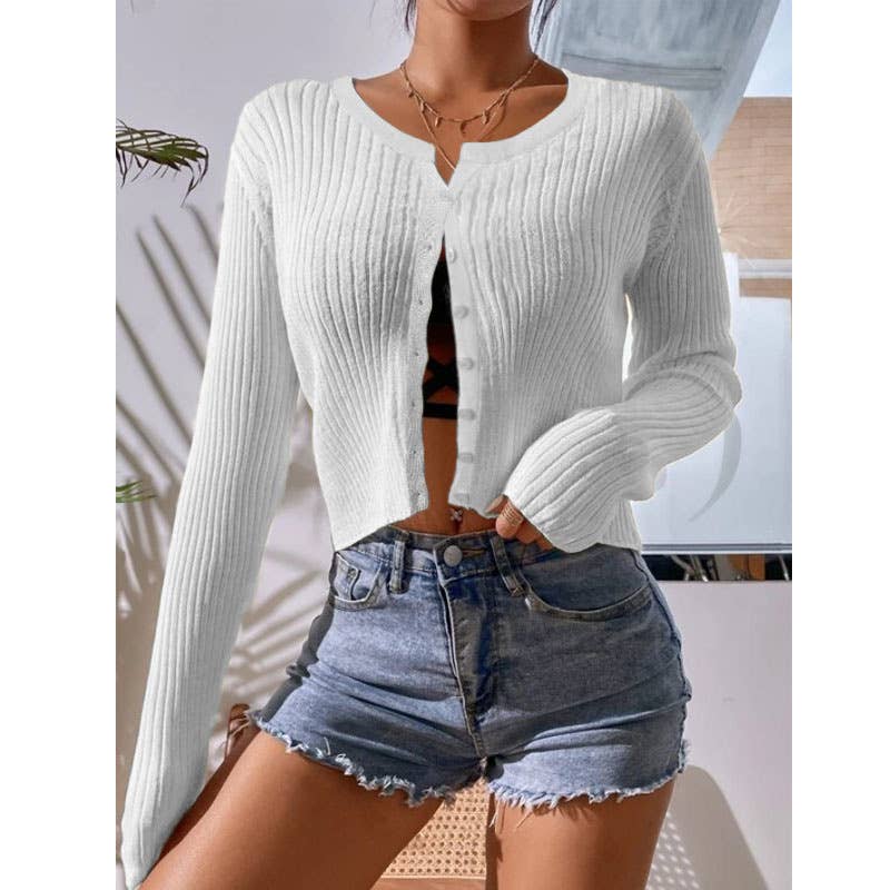 Thin Slim-Fit Vertical Lines Short Cardigan: Green / M