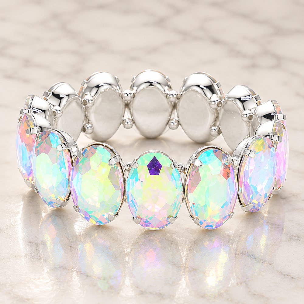 Oval Stone Stretch Evening Bracelet: Multi