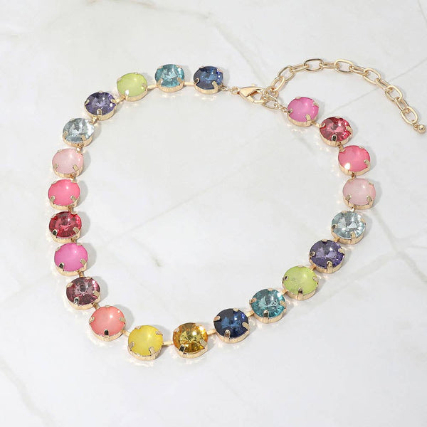 SECRET BOX_Multiolor Round Stone Cluster Link Evening Necklace