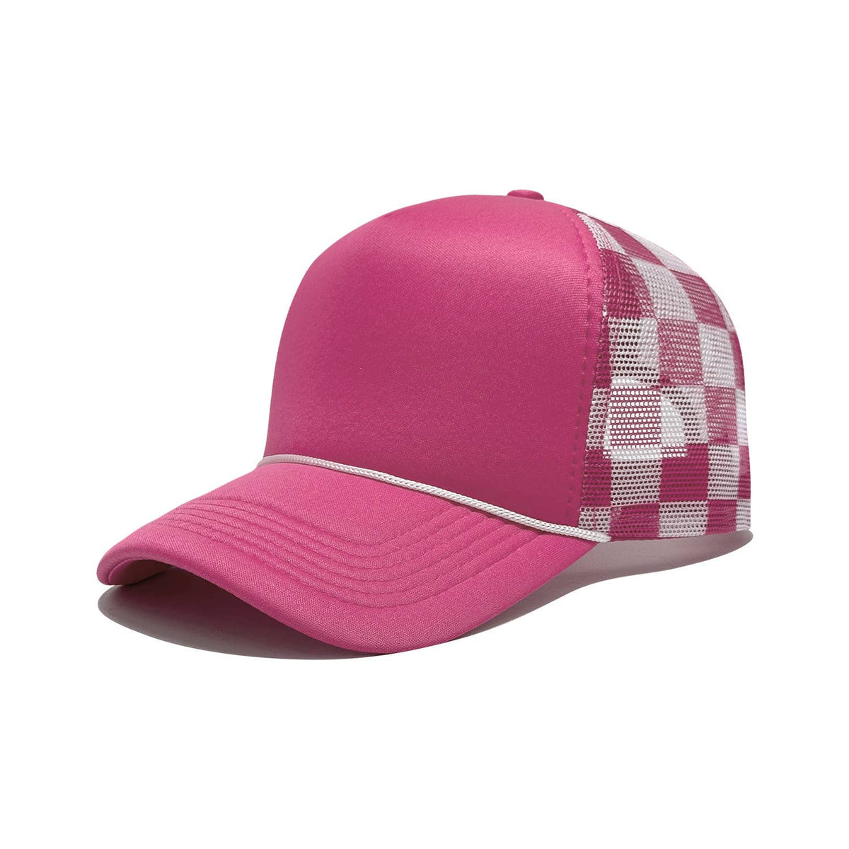 Checkerboard Mesh Trucker Hat Baseball Cap: Red