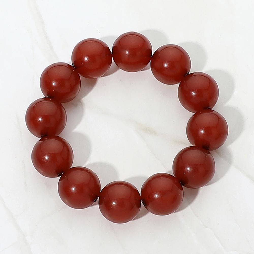 SECRET BOX_Chunky Round Beaded Stretch Bracelet: Multi,Olive Green