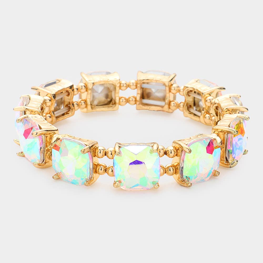 Cushion Square Stone Stretch Evening Bracelet: PPK