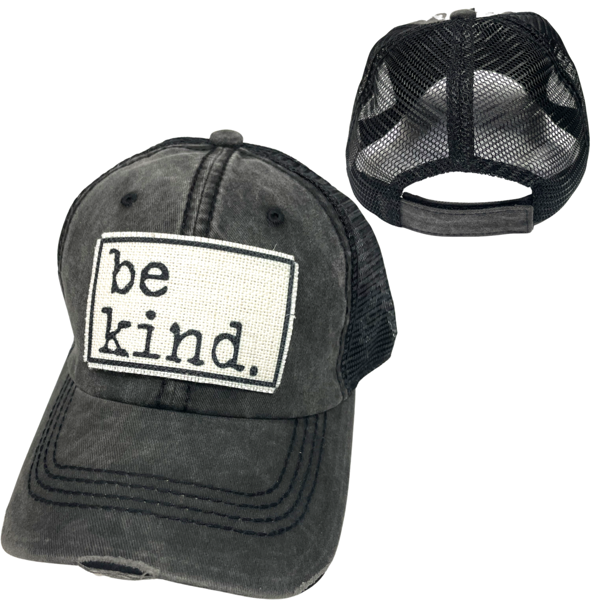 BE KIND HAT: Charcoal Gray w/ coffee mesh