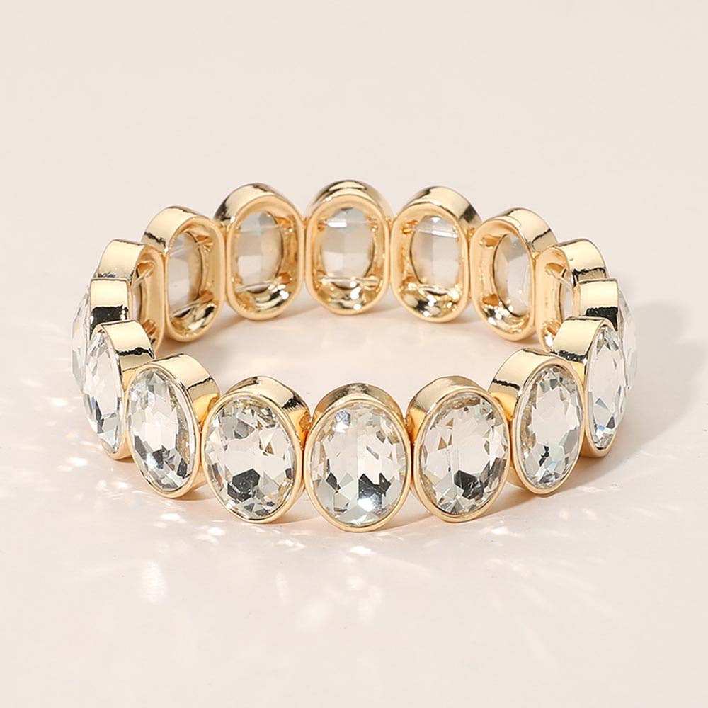 Oval Faceted Stone Beaded Stretch Evening Bracelet: Light,Multi