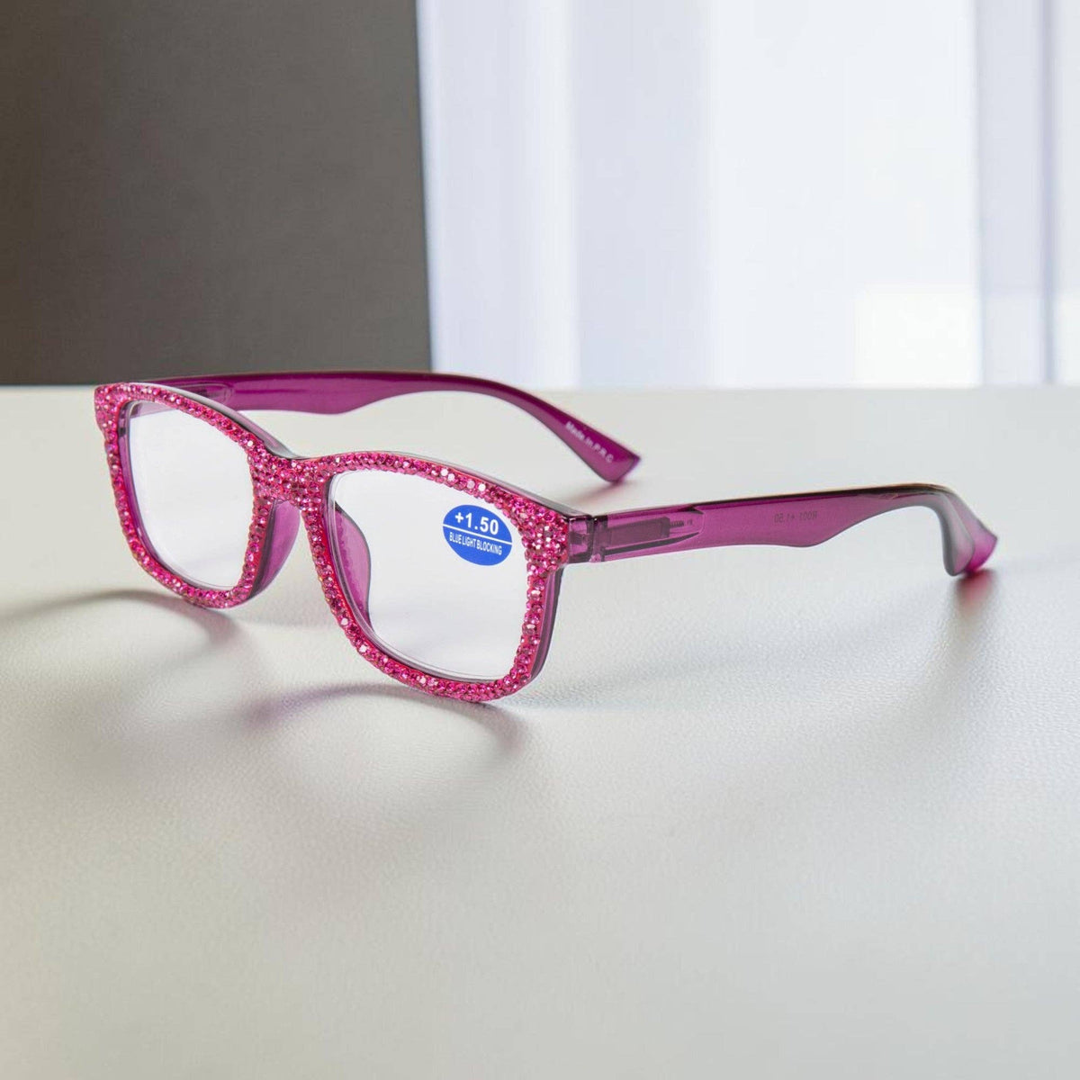 Handmade Rhinestone Rectangle Reader Glasses G0540-Purple-1: Purple-1 / +1.50