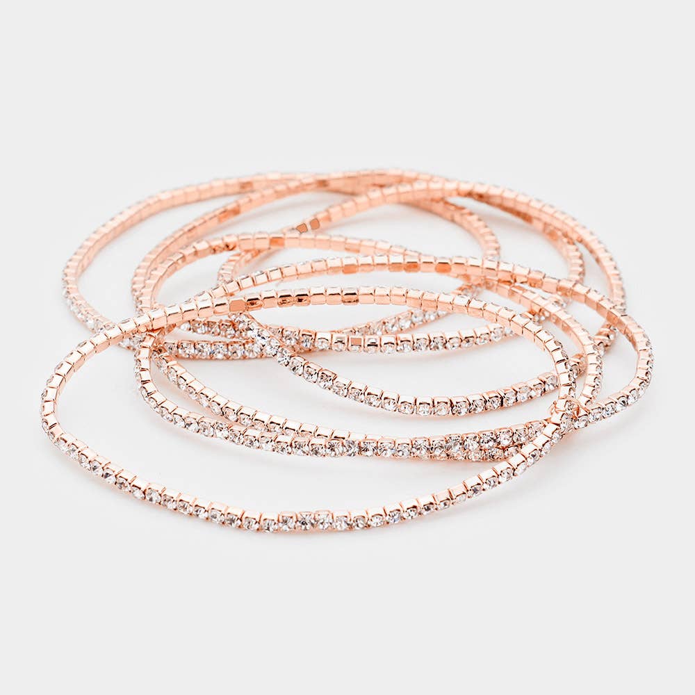 6PCS - Rhinestone Stretch Evening Bracelets: Clear,Silver