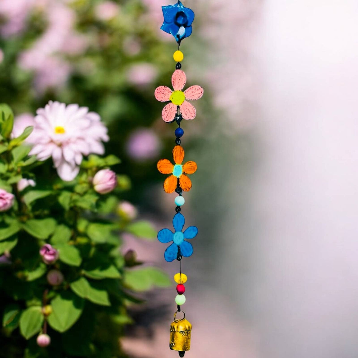 Metal Flower wind chime bell ornament gardener botanical USA