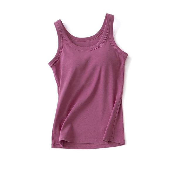 Essential basic rib tank top with built in bra. Plum. size small
