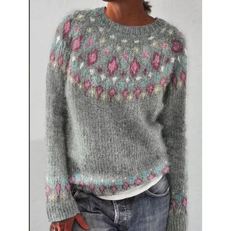 Women's Fair Isle Crewneck Knit Sweater Pullover: size MEDIUM
