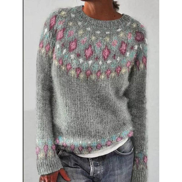 Women's Fair Isle Crewneck Knit Sweater Pullover: size MEDIUM